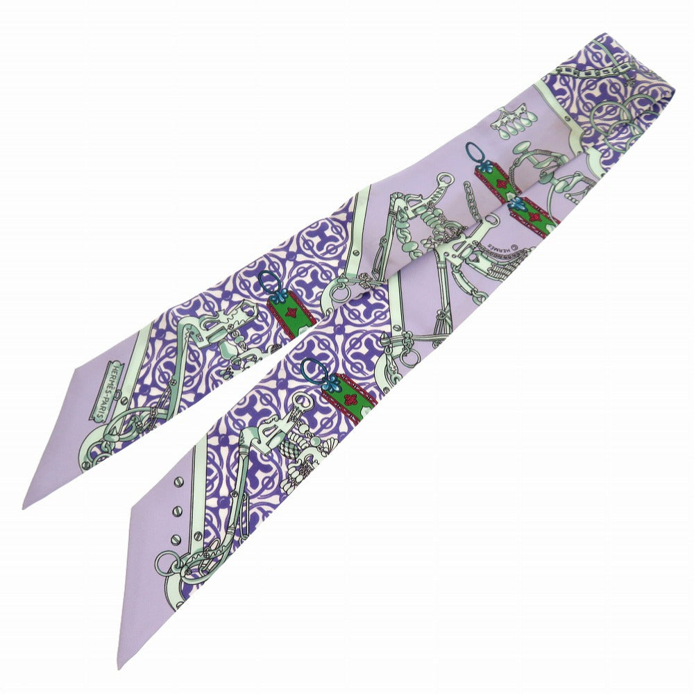 HERMES scarf silk purple Twilly Bit and Chain MORS ET GOURMETTES REMIX