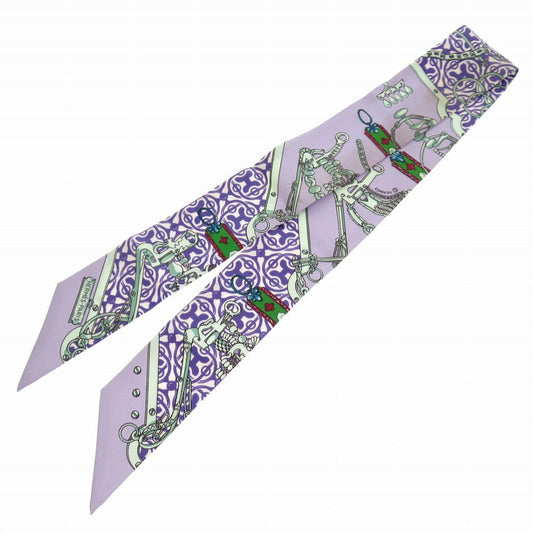 HERMES scarf silk purple Twilly Bit and Chain MORS ET GOURMETTES REMIX