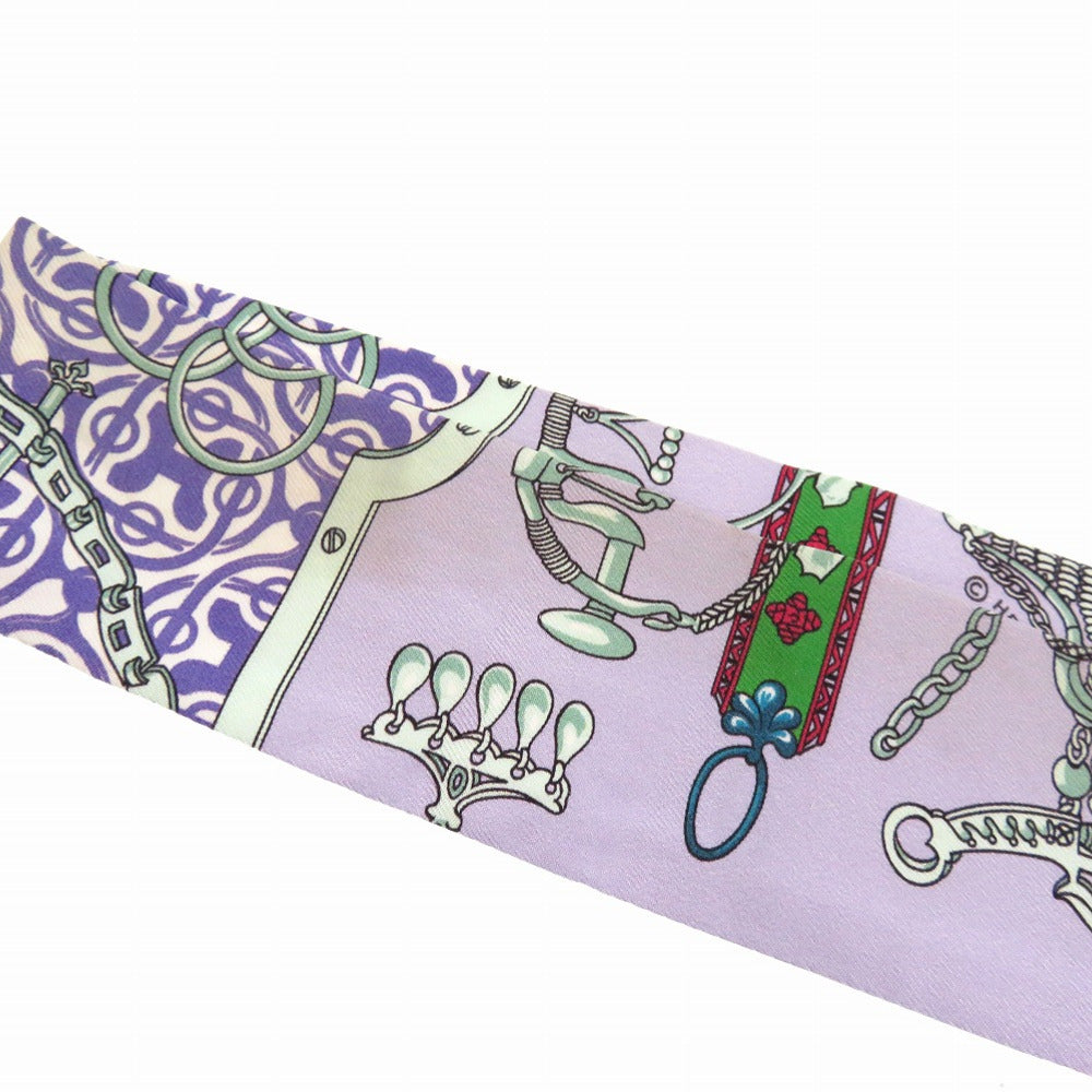 HERMES scarf silk purple Twilly Bit and Chain MORS ET GOURMETTES REMIX