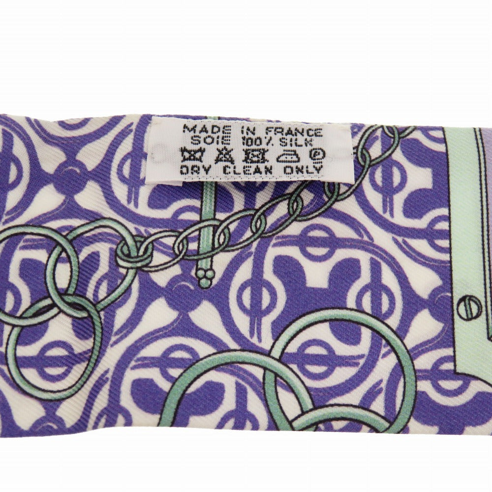 HERMES scarf silk purple Twilly Bit and Chain MORS ET GOURMETTES REMIX