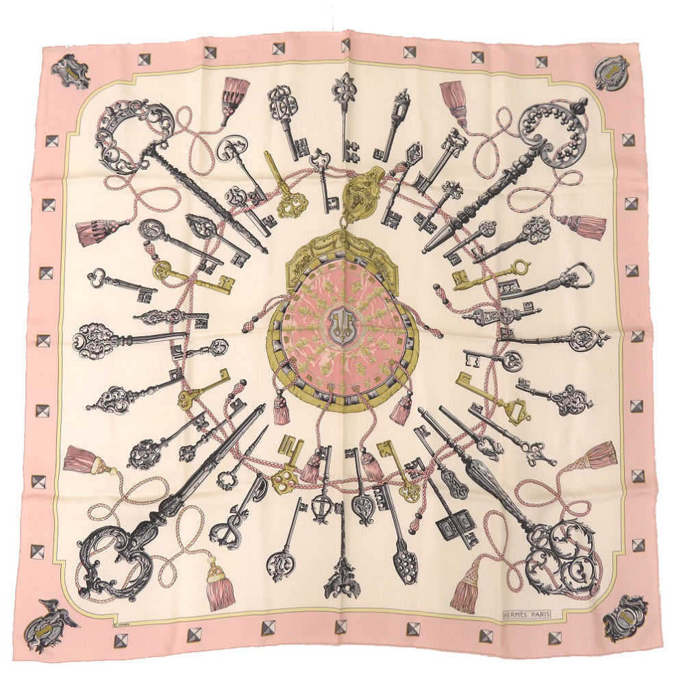 HERMES scarf silk pink Carre90 LES CLES key pattern Women Used