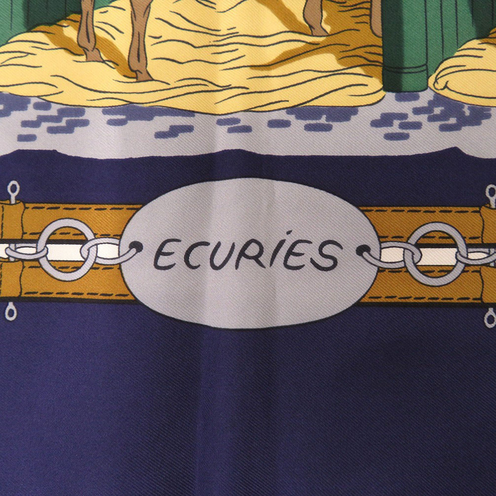 HERMES scarf silk Navy Carre90 ECURIES Stables Women Used