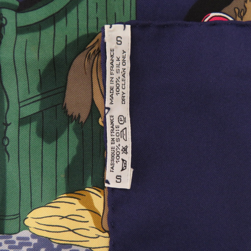HERMES scarf silk Navy Carre90 ECURIES Stables Women Used