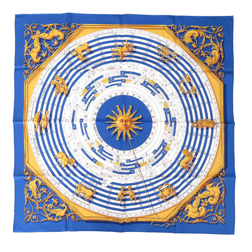 HERMES scarf silk Blue cobalt Carre90 Astrology ASTROLOGIE Women Used