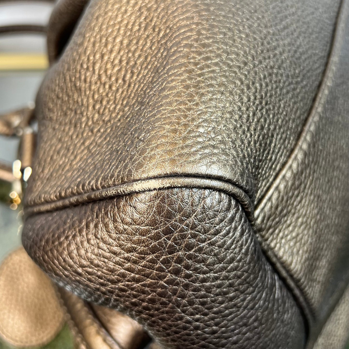GUCCI Metallic Gold Grained Leather Two-Way Satchel Bag