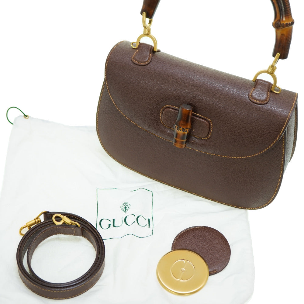 GUCCI Handbag leather Brown Bamboo Women Used