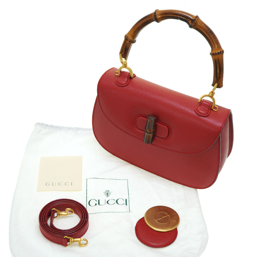 GUCCI Handbag leather Red Bamboo Women Used