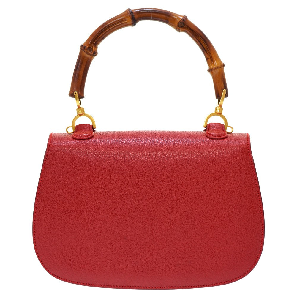 GUCCI Handbag leather Red Bamboo Women Used