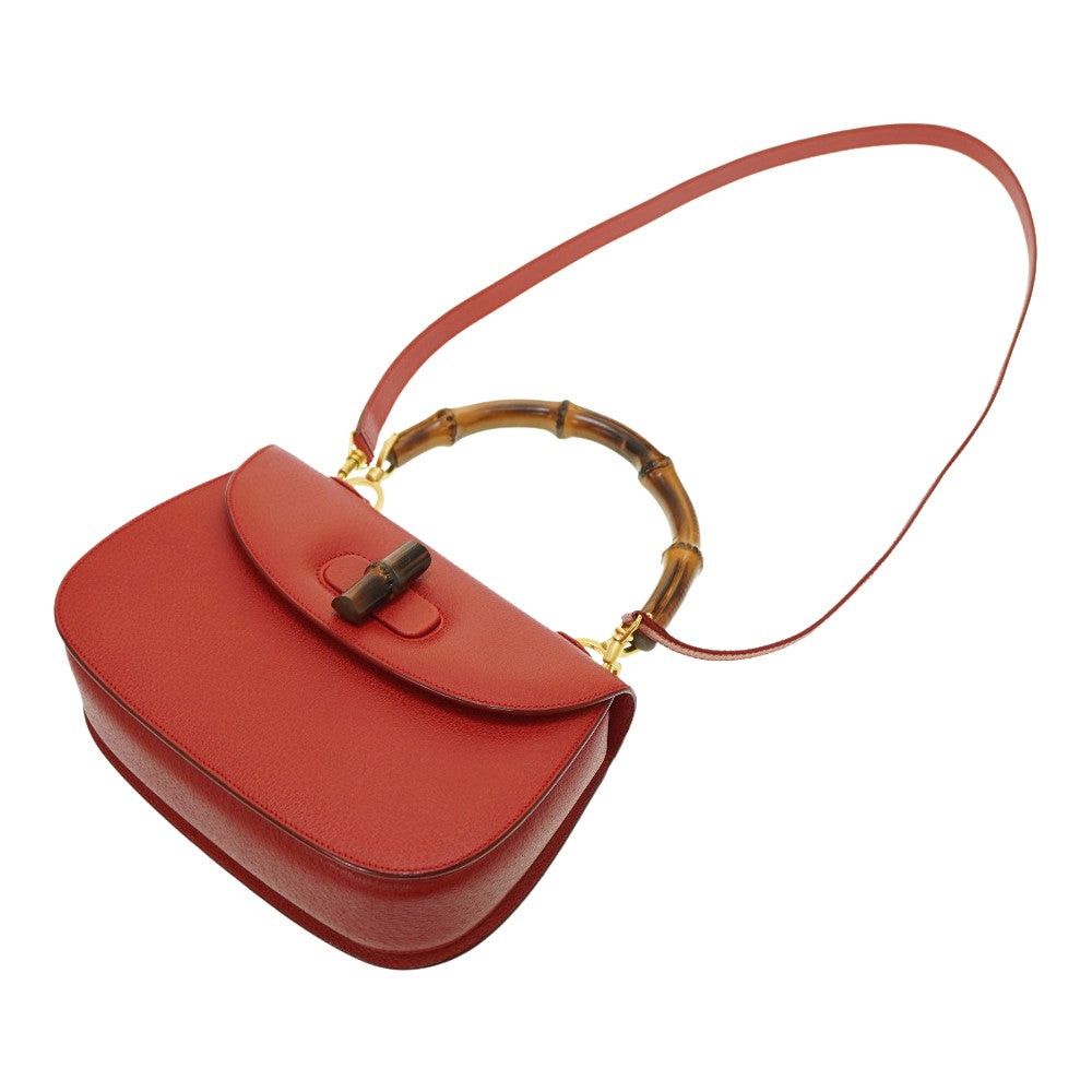 GUCCI Handbag leather Red Bamboo Women Used