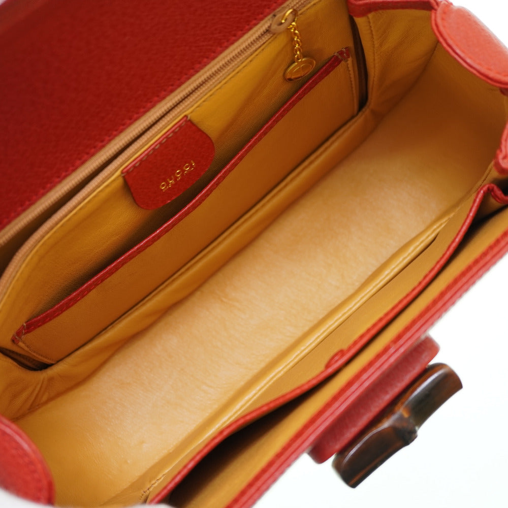 GUCCI Handbag leather Red Bamboo Women Used