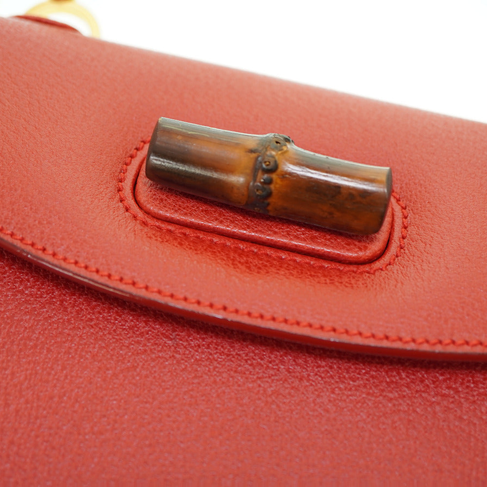 GUCCI Handbag leather Red Bamboo Women Used
