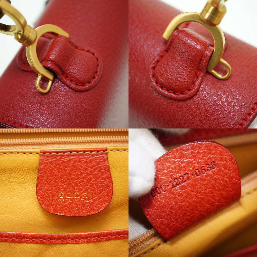 GUCCI Handbag leather Red Bamboo Women Used