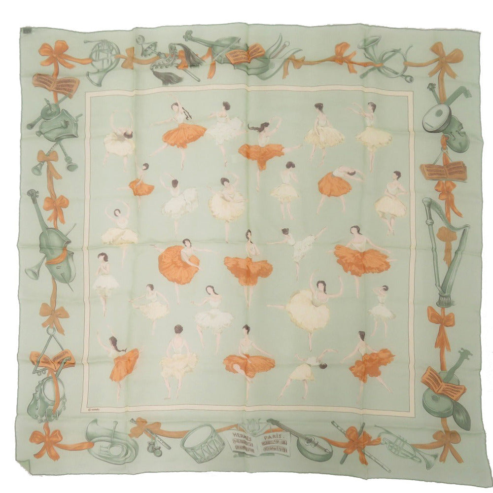 HERMES scarf silk green Carre90 LA DANCE