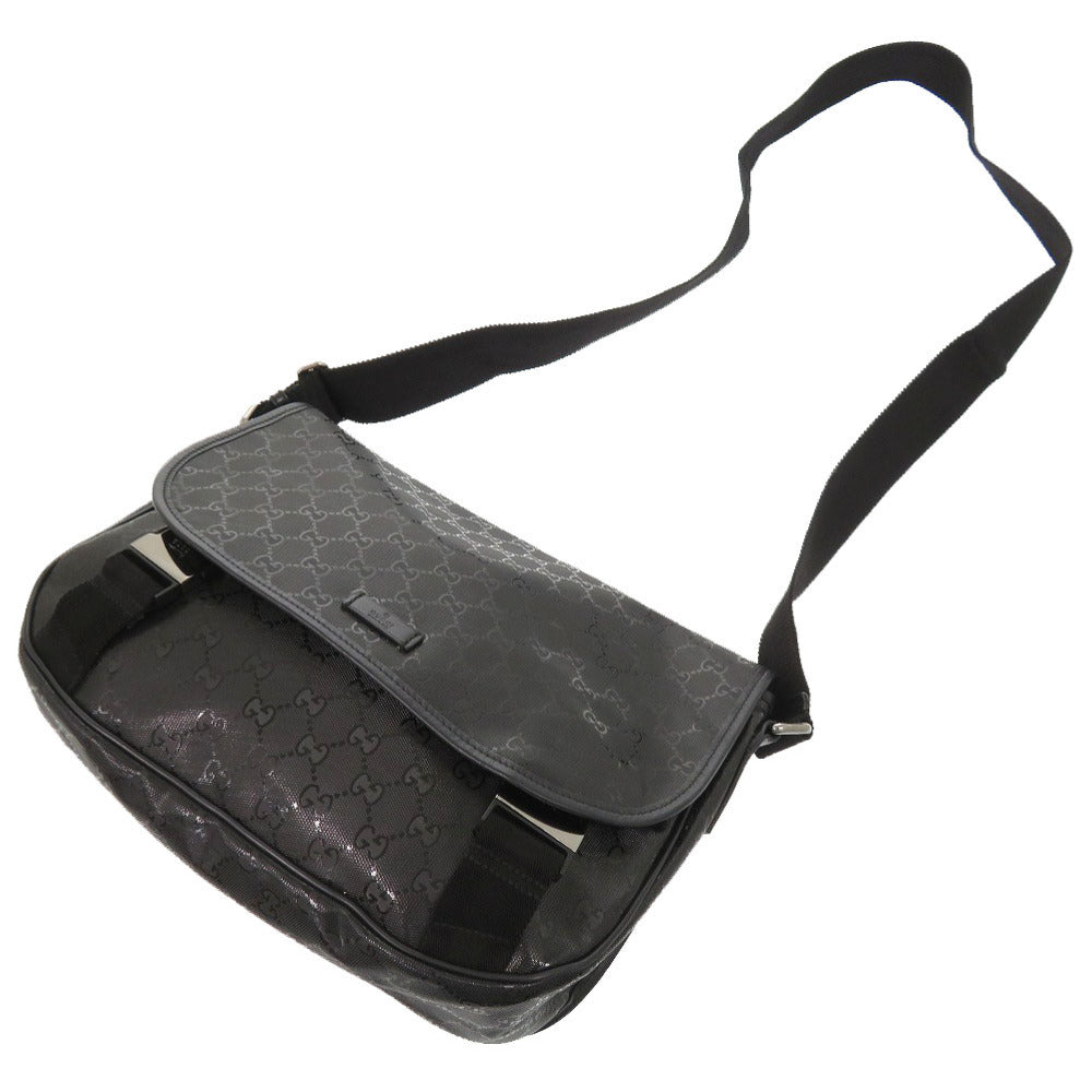 GUCCI Shoulder Bag 201732 PVC coated canvas black GG implementation Messenger bag mens Used