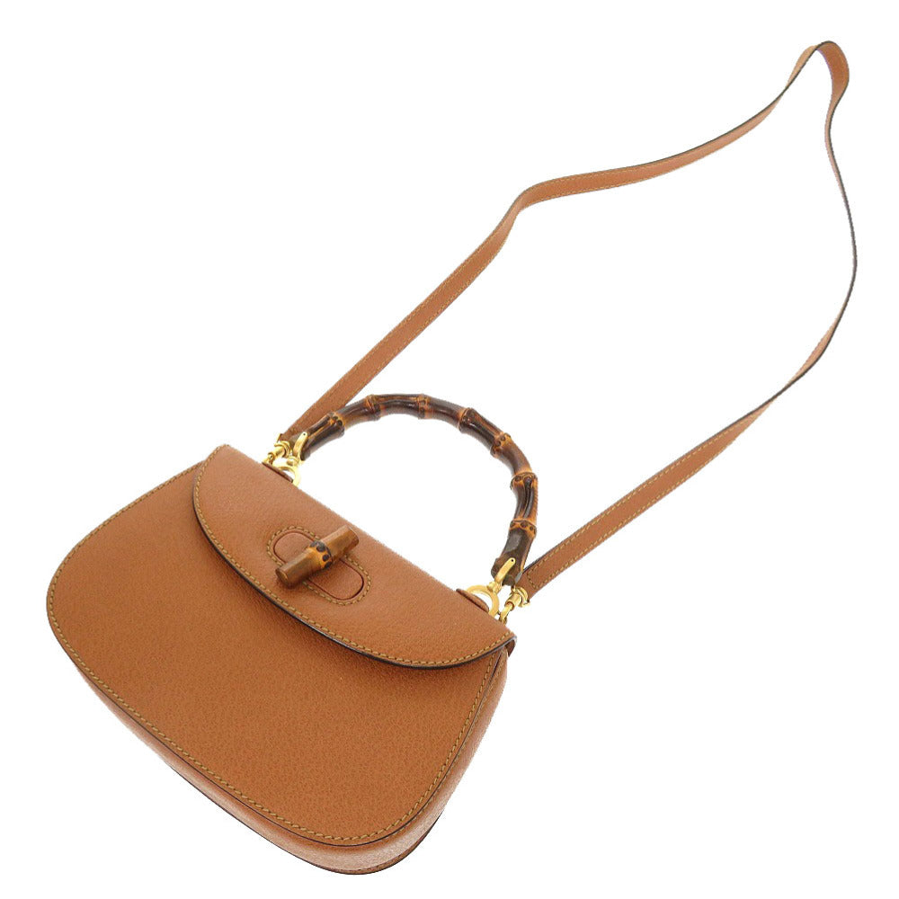 GUCCI Handbag 000 2046 0188 Bamboo Brown 2WAY Women Used