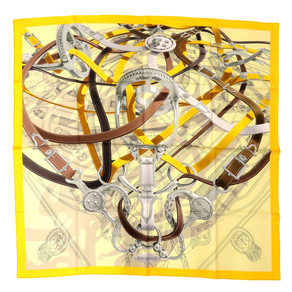 HERMES scarf silk yellow Carre90 CAVALCODOUR VOLTIGEUR Women Used