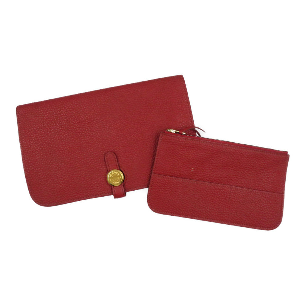 HERMES Long Wallet Purse Togo Red Dogon Duo GM Women Used