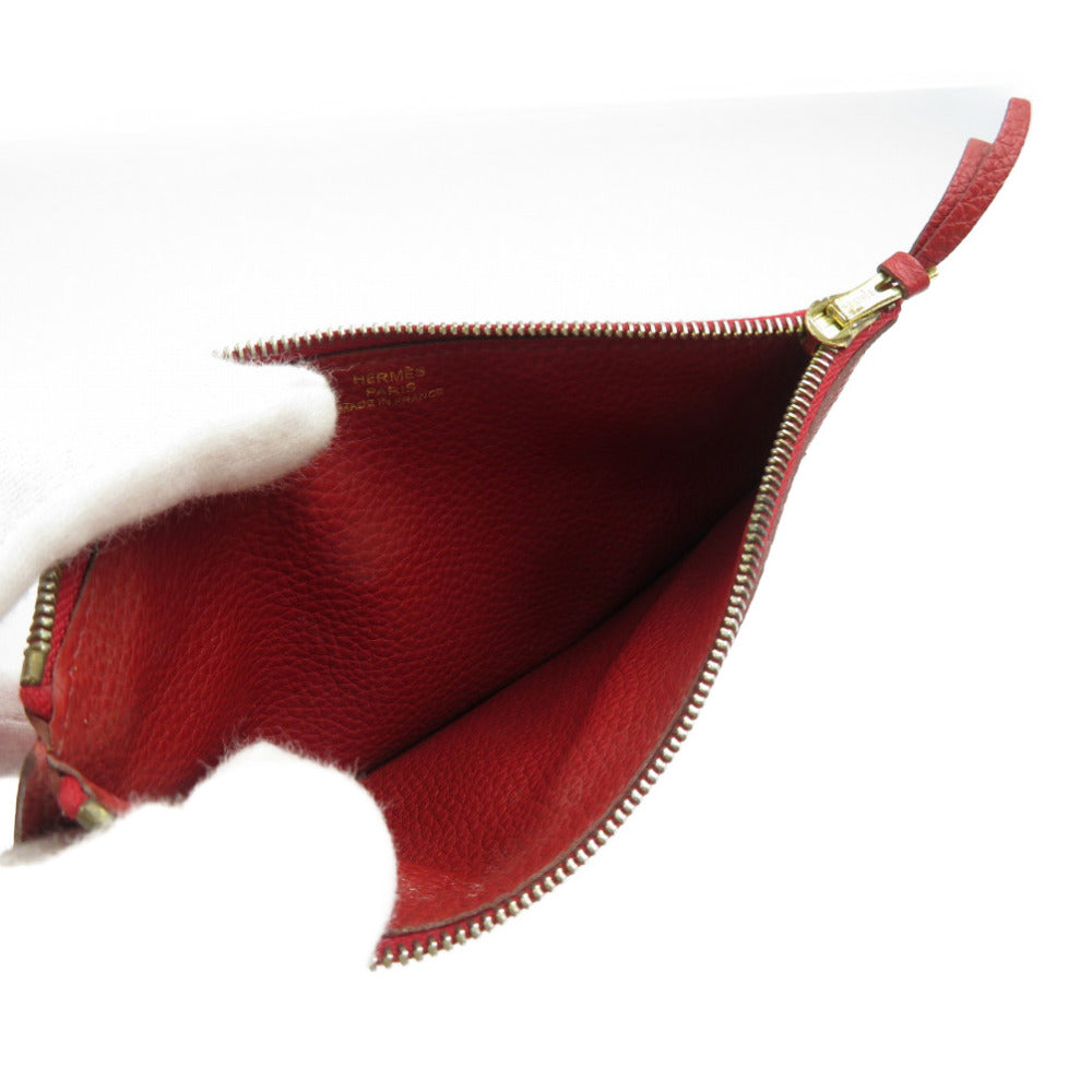 HERMES Long Wallet Purse Togo Red Dogon Duo GM Women Used
