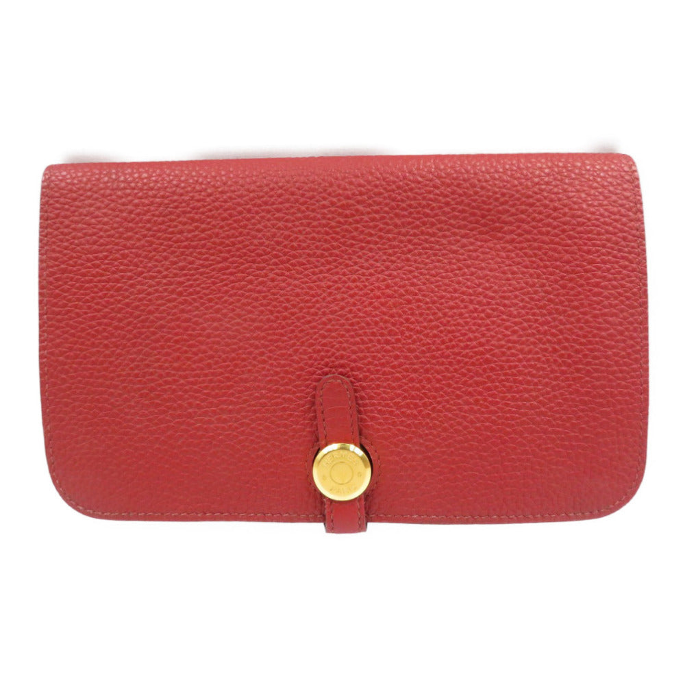 HERMES Long Wallet Purse Togo Red Dogon Duo GM Women Used