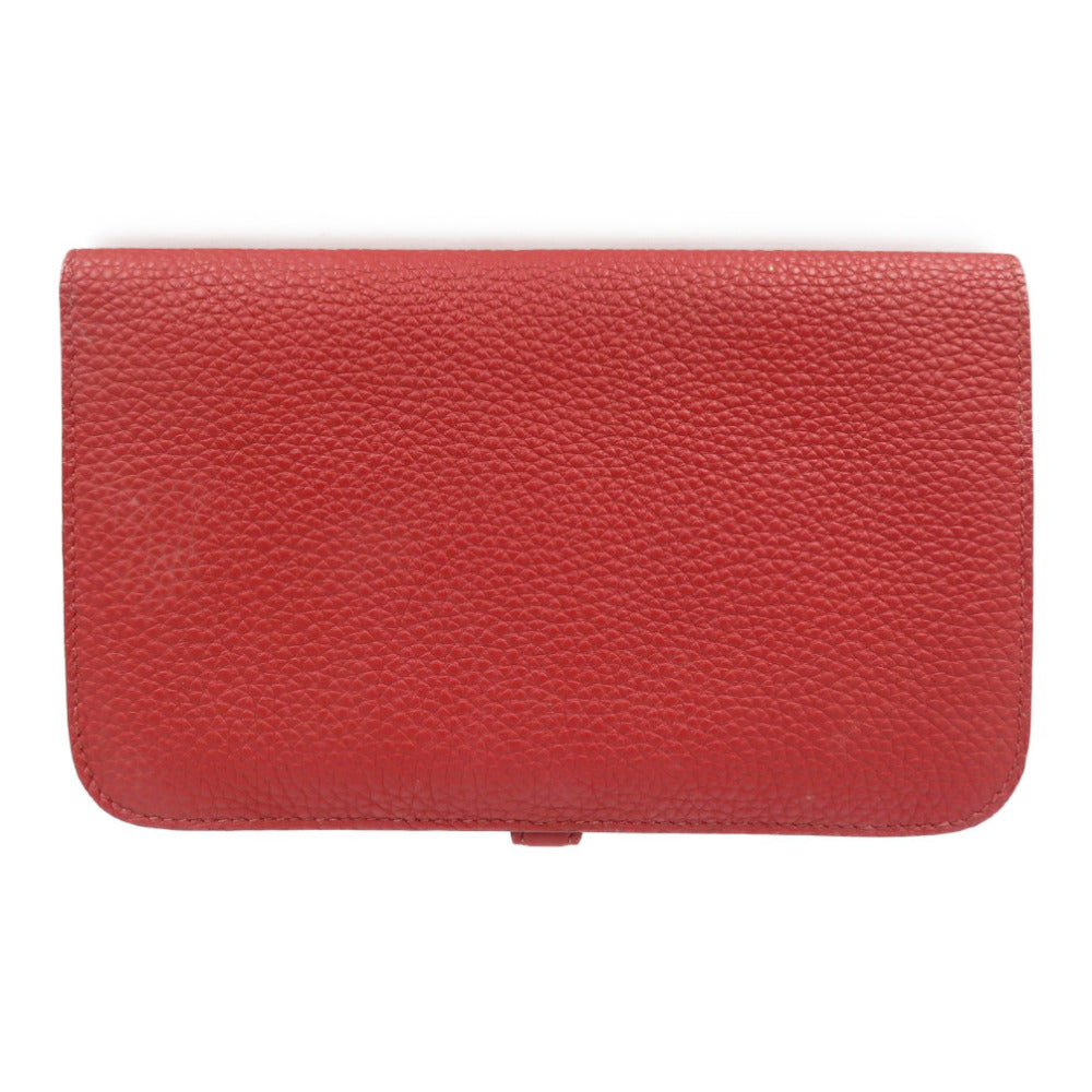 HERMES Long Wallet Purse Togo Red Dogon Duo GM Women Used