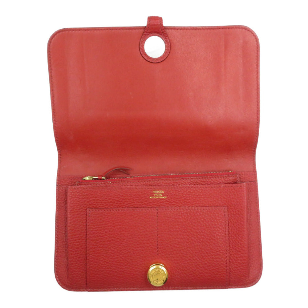 HERMES Long Wallet Purse Togo Red Dogon Duo GM Women Used