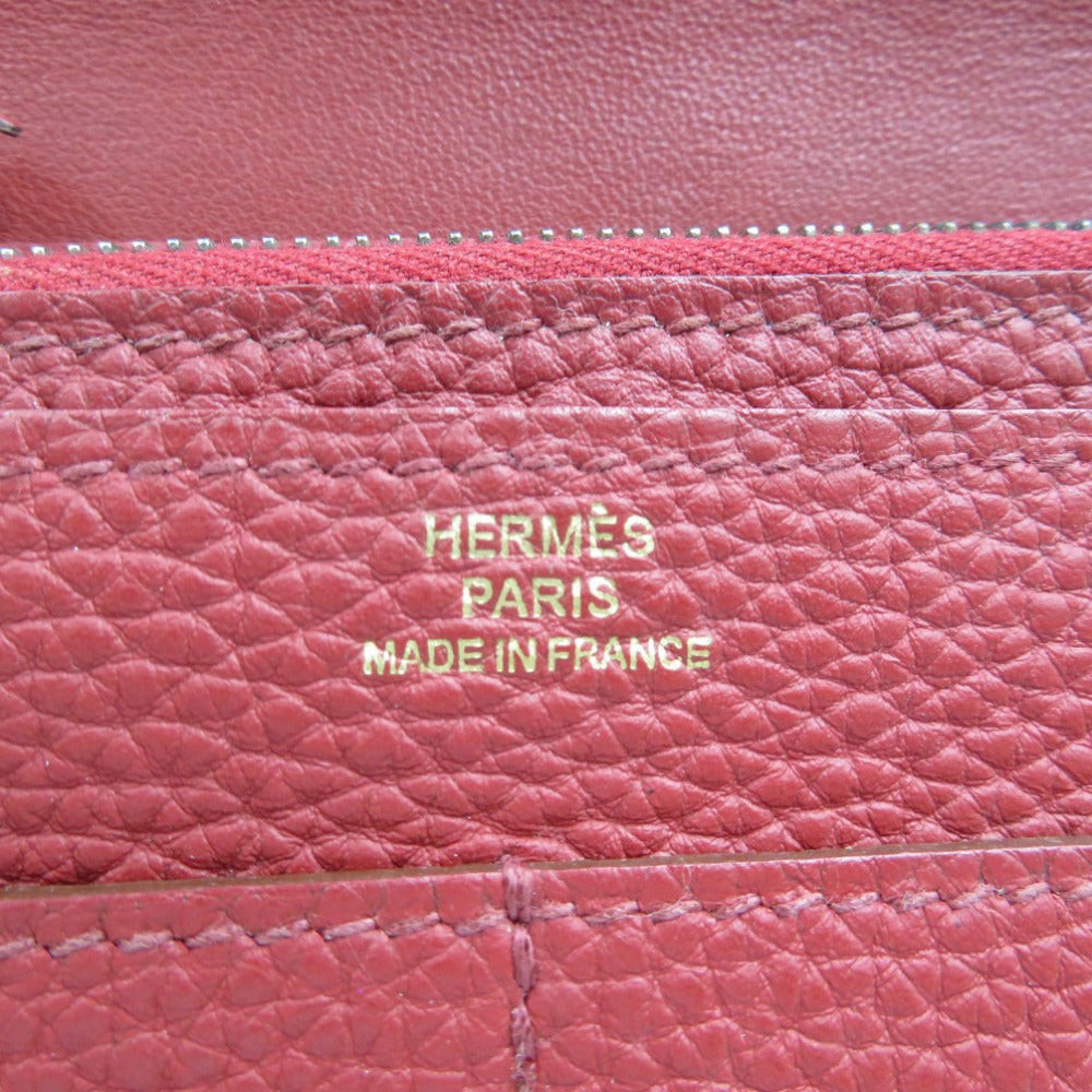 HERMES Long Wallet Purse Togo Red Dogon Duo GM Women Used