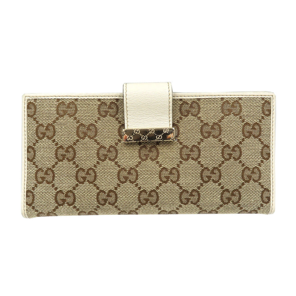 GUCCI Long Wallet Purse 212096 GG canvas, leather beige Continental wallet Women Used