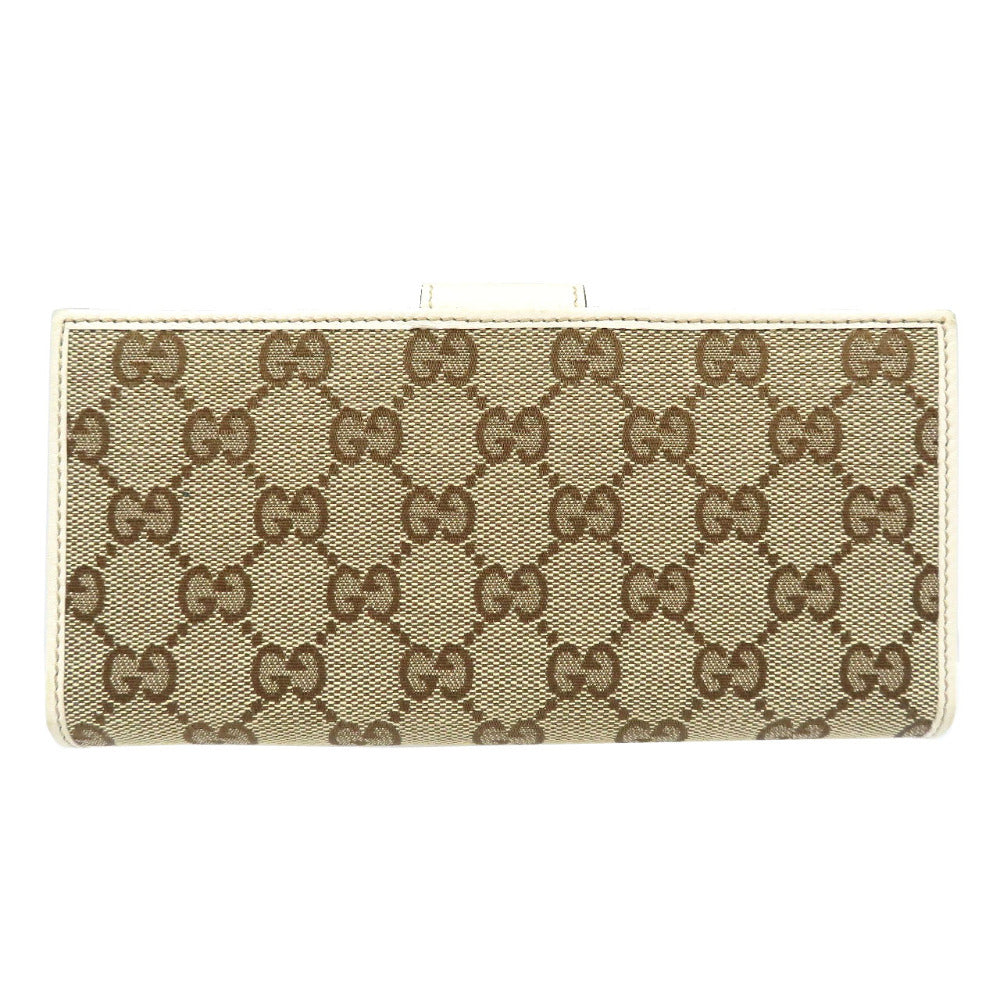GUCCI Long Wallet Purse 212096 GG canvas, leather beige Continental wallet Women Used
