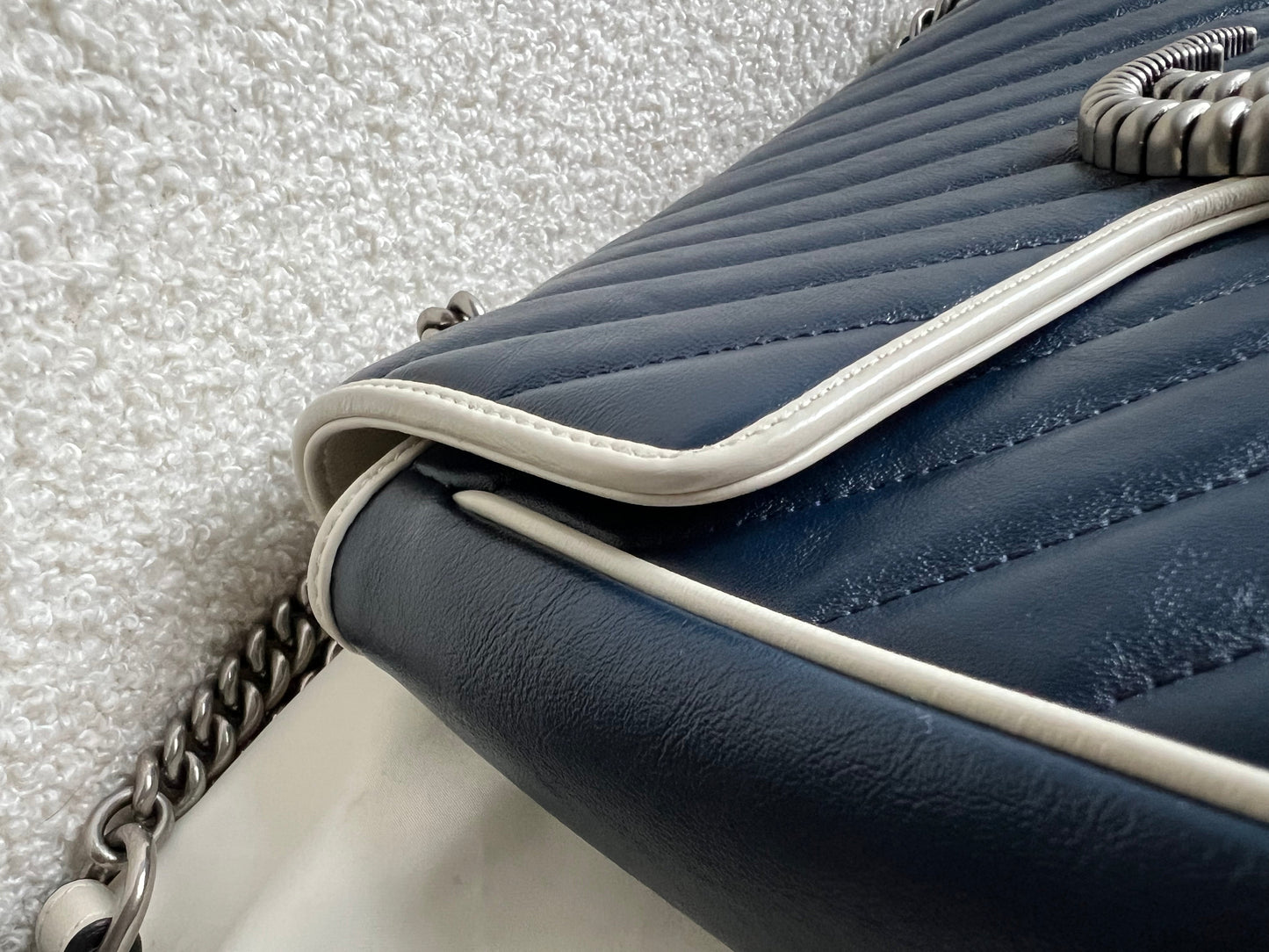 Gucci GG Navy and White Torchon Marmont Medium Shoulder Bag (RRP £2000)
