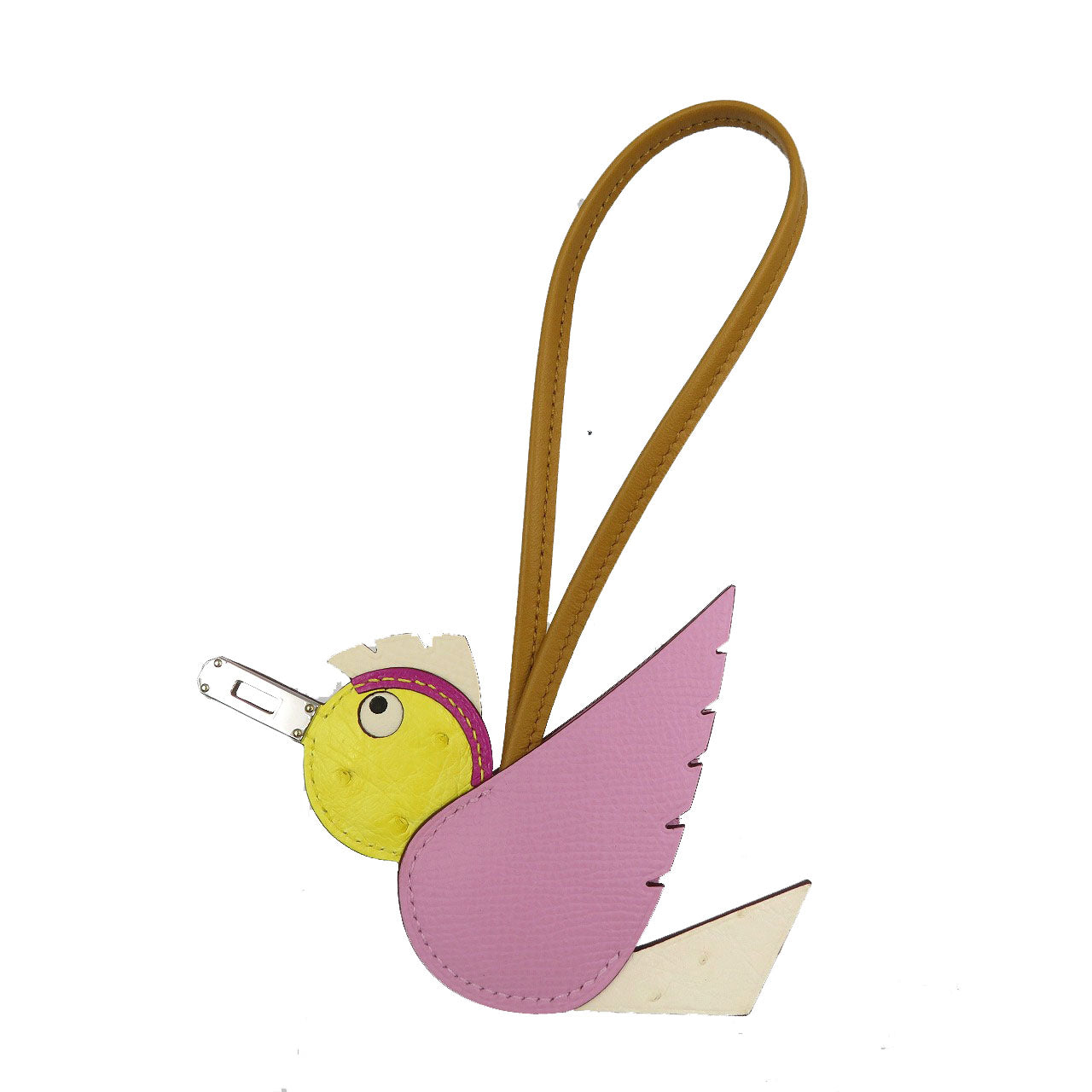 HERMES key ring Leather, Epsom Mauve Silbert Birdie Charm Kelly Plate Women Used
