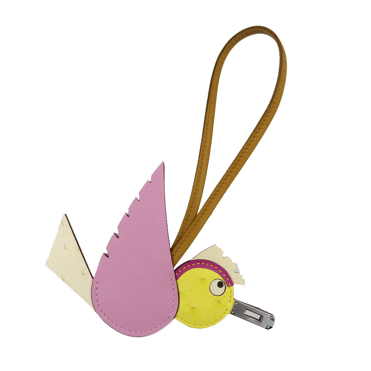 HERMES key ring Leather, Epsom Mauve Silbert Birdie Charm Kelly Plate Women Used