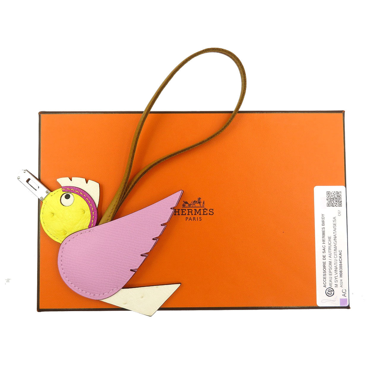 HERMES key ring Leather, Epsom Mauve Silbert Birdie Charm Kelly Plate Women Used
