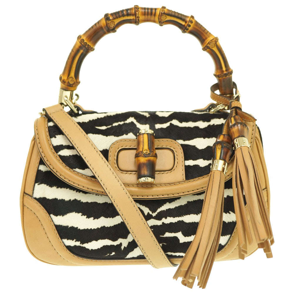 GUCCI Handbag 254884 Harako Zebra Pattern New Bamboo Women Used