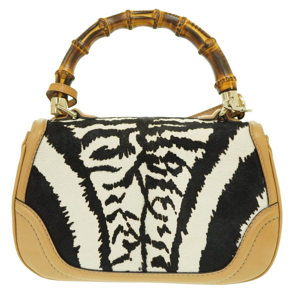 GUCCI Handbag 254884 Harako Zebra Pattern New Bamboo Women Used
