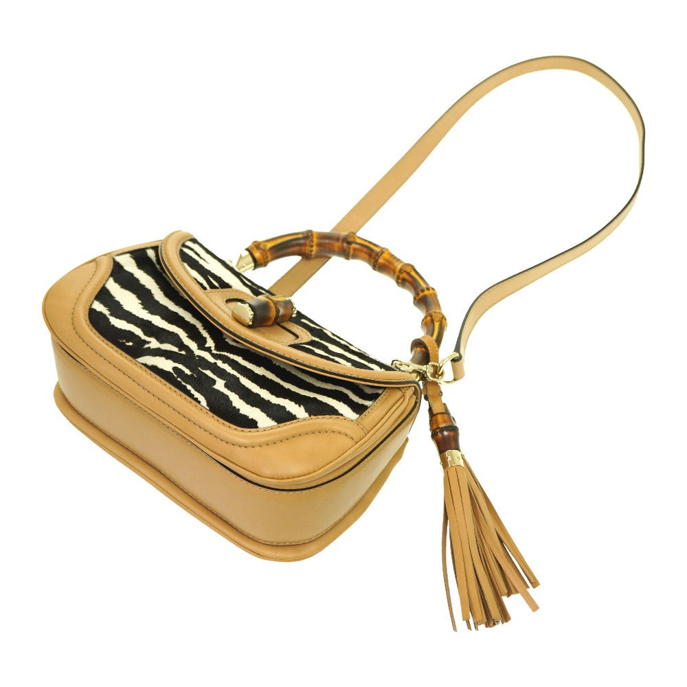 GUCCI Handbag 254884 Harako Zebra Pattern New Bamboo Women Used