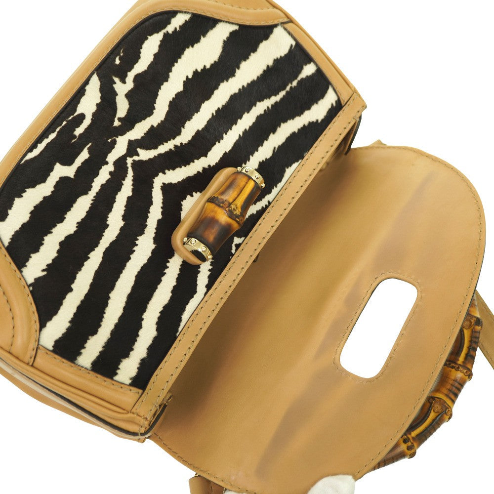 GUCCI Handbag 254884 Harako Zebra Pattern New Bamboo Women Used