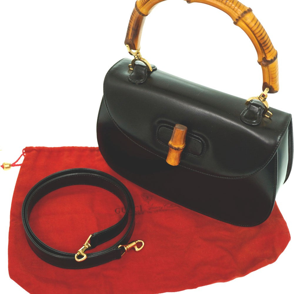 GUCCI Handbag leather black Bamboo Women Used