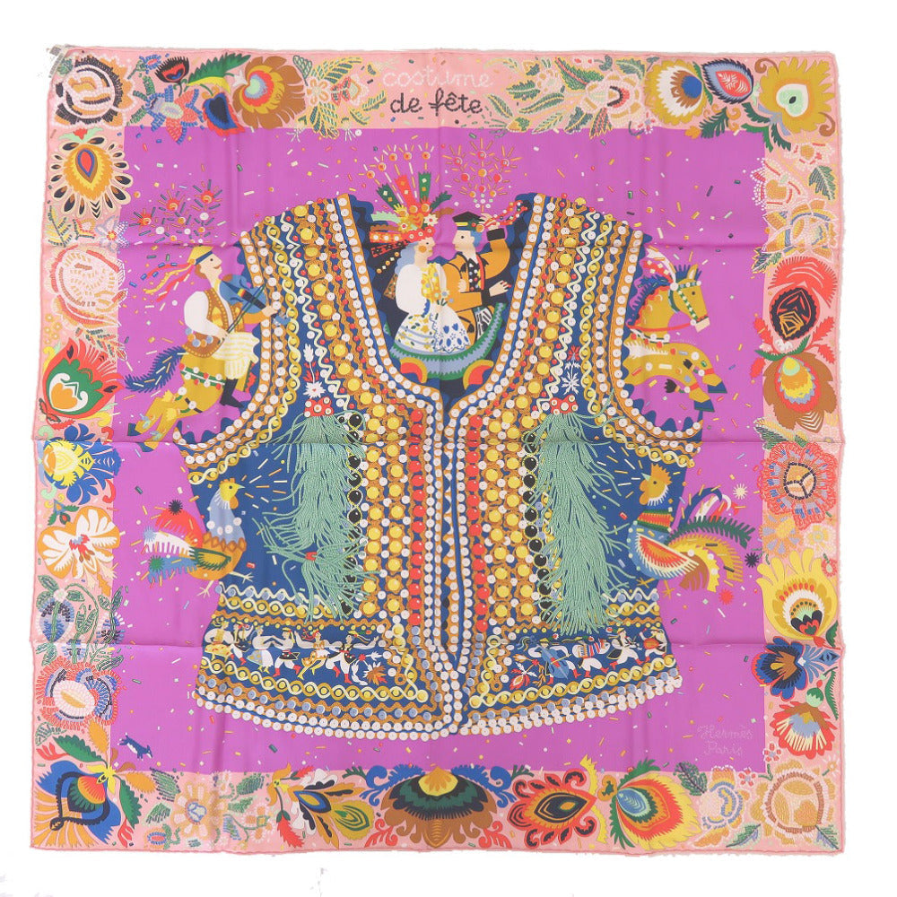 HERMES scarf silk Rose Carre90 Costume de Fete Women Used