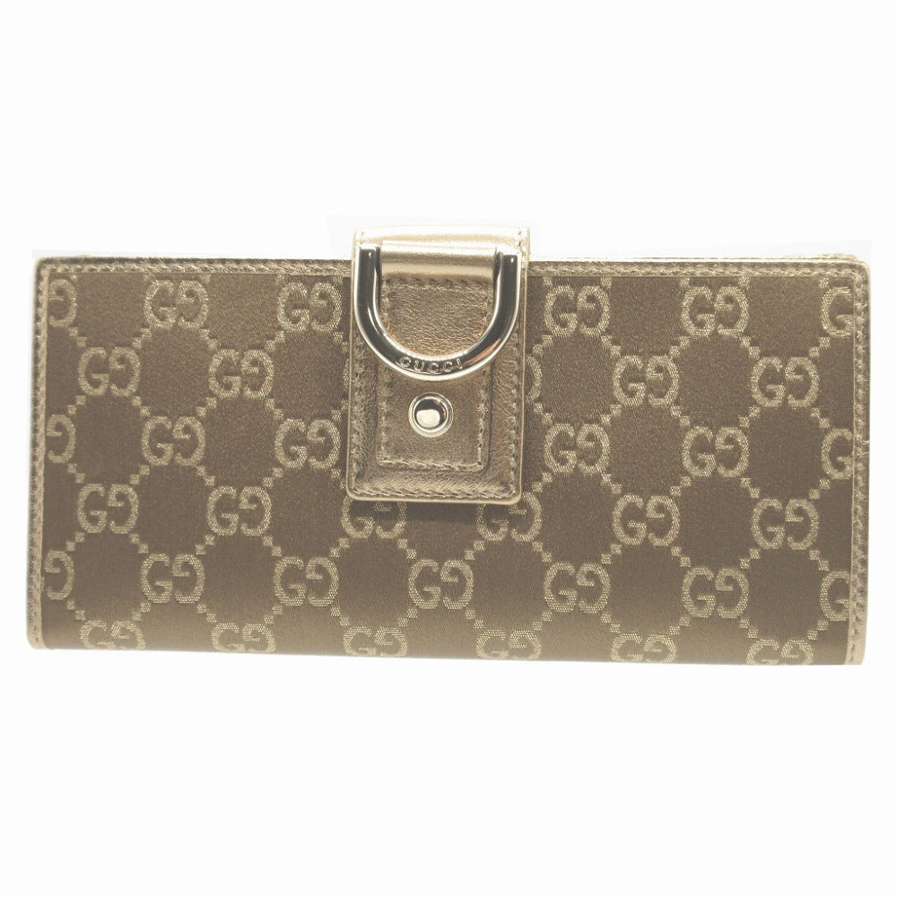 GUCCI Long Wallet Purse 141412 GG canvas, leather gold Two fold Women Used