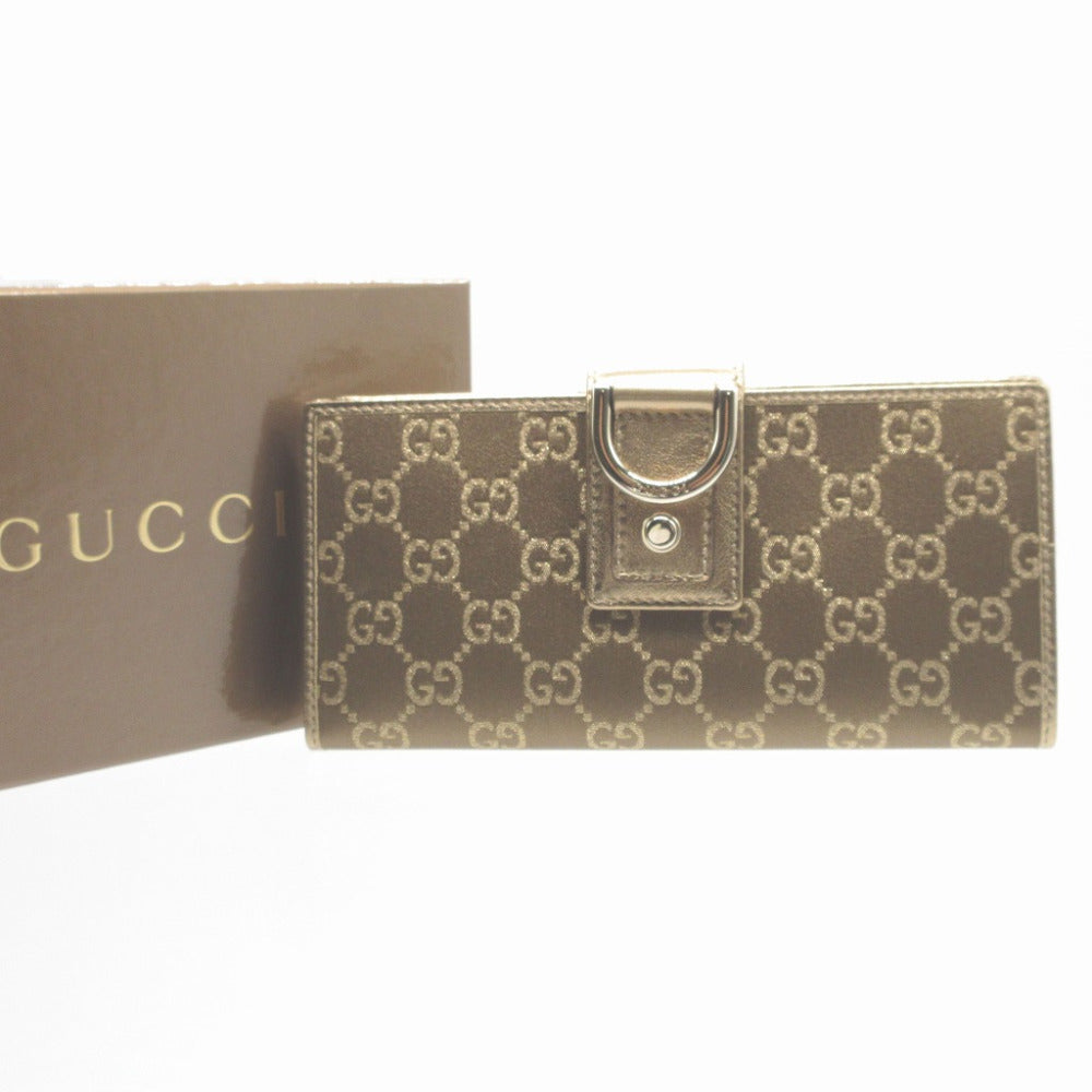 GUCCI Long Wallet Purse 141412 GG canvas, leather gold Two fold Women Used