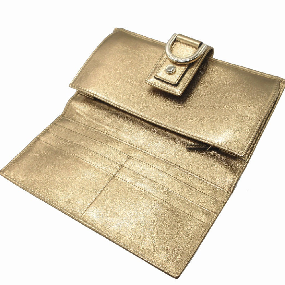 GUCCI Long Wallet Purse 141412 GG canvas, leather gold Two fold Women Used