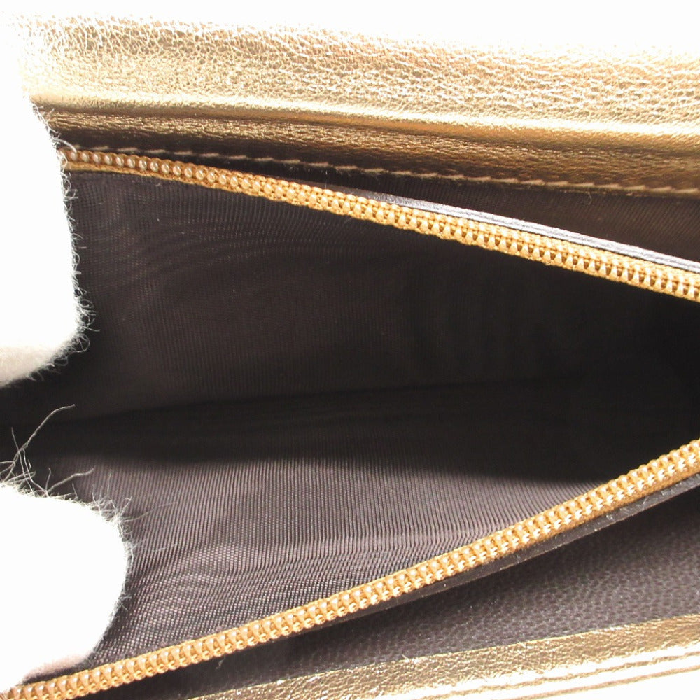 GUCCI Long Wallet Purse 141412 GG canvas, leather gold Two fold Women Used