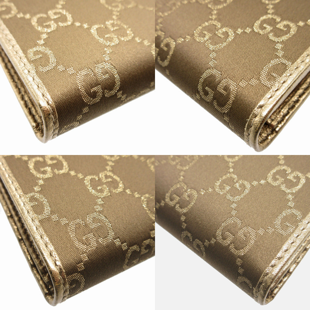 GUCCI Long Wallet Purse 141412 GG canvas, leather gold Two fold Women Used