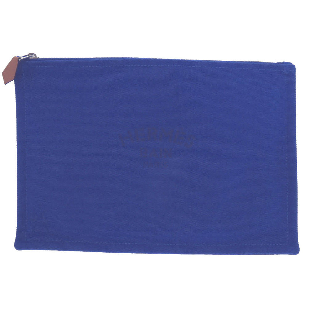 HERMES Pouch Cotton canvas blue Flat Pouch MM Women Used