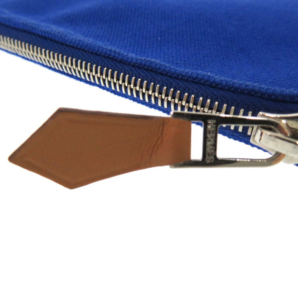 HERMES Pouch Cotton canvas blue Flat Pouch MM Women Used