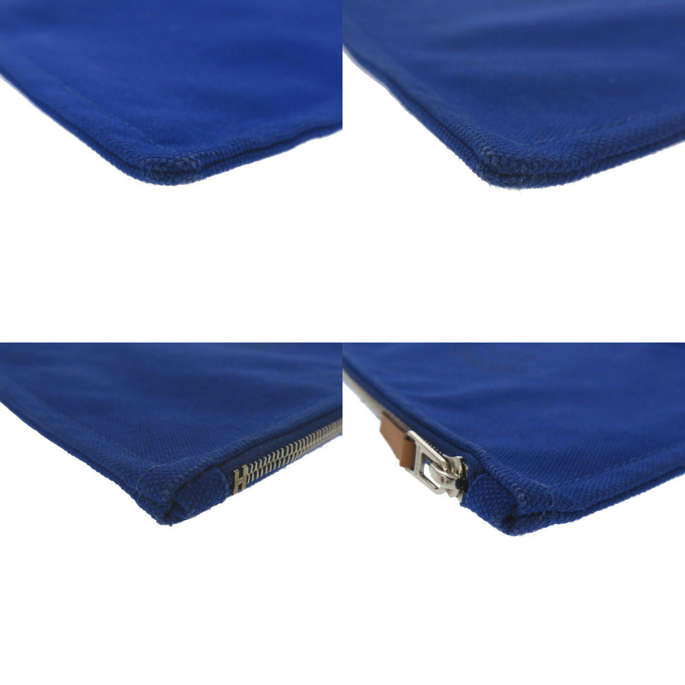 HERMES Pouch Cotton canvas blue Flat Pouch MM Women Used