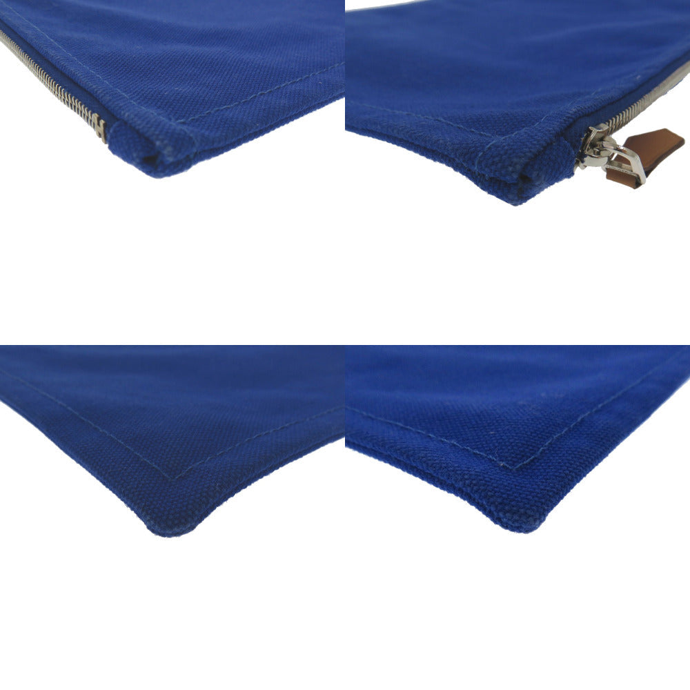 HERMES Pouch Cotton canvas blue Flat Pouch MM Women Used