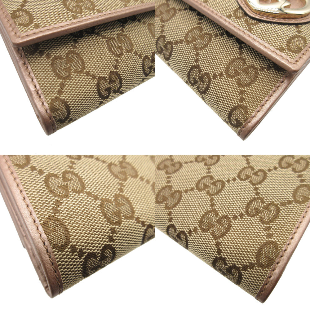 GUCCI Long Wallet Purse 245723 GG canvas, leather beige W Hook Wallet  Lovely heart Women Used