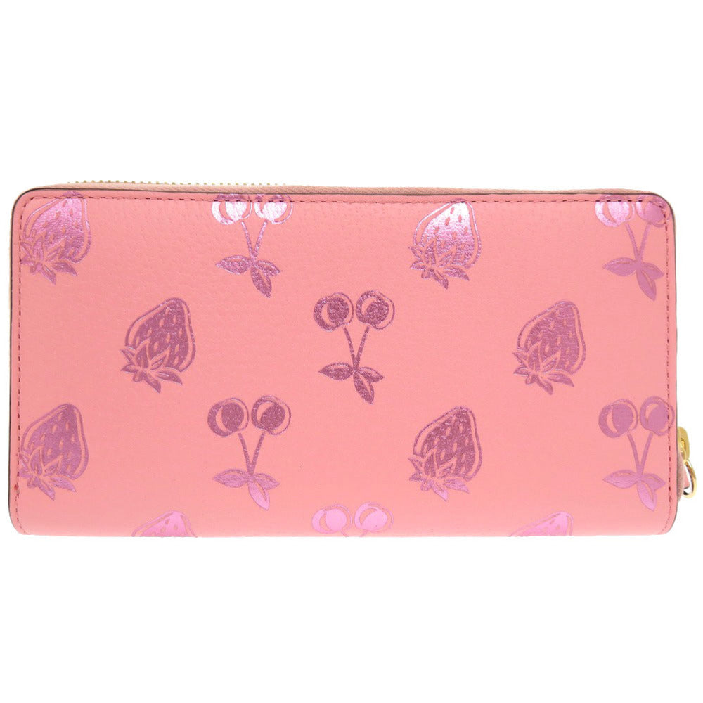 GUCCI Long Wallet Purse 456117 leather pink Cherry Strawberry GG Women Used