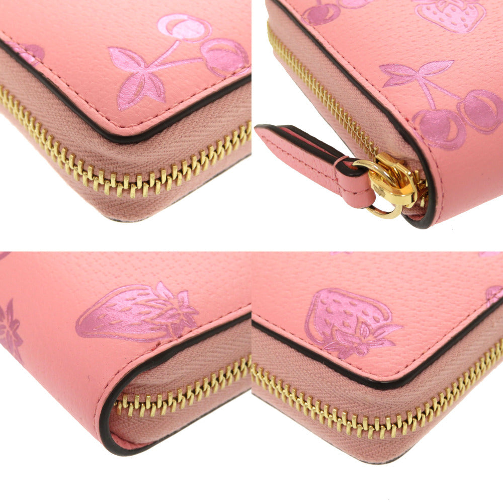 GUCCI Long Wallet Purse 456117 leather pink Cherry Strawberry GG Women Used